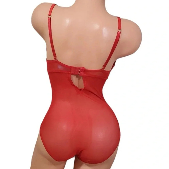 Daisy Fuentes Velvet Molded Cup Lace Push Up Teddy Bodysuit Snap Crotch NWT Sz L - Picture 2 of 16